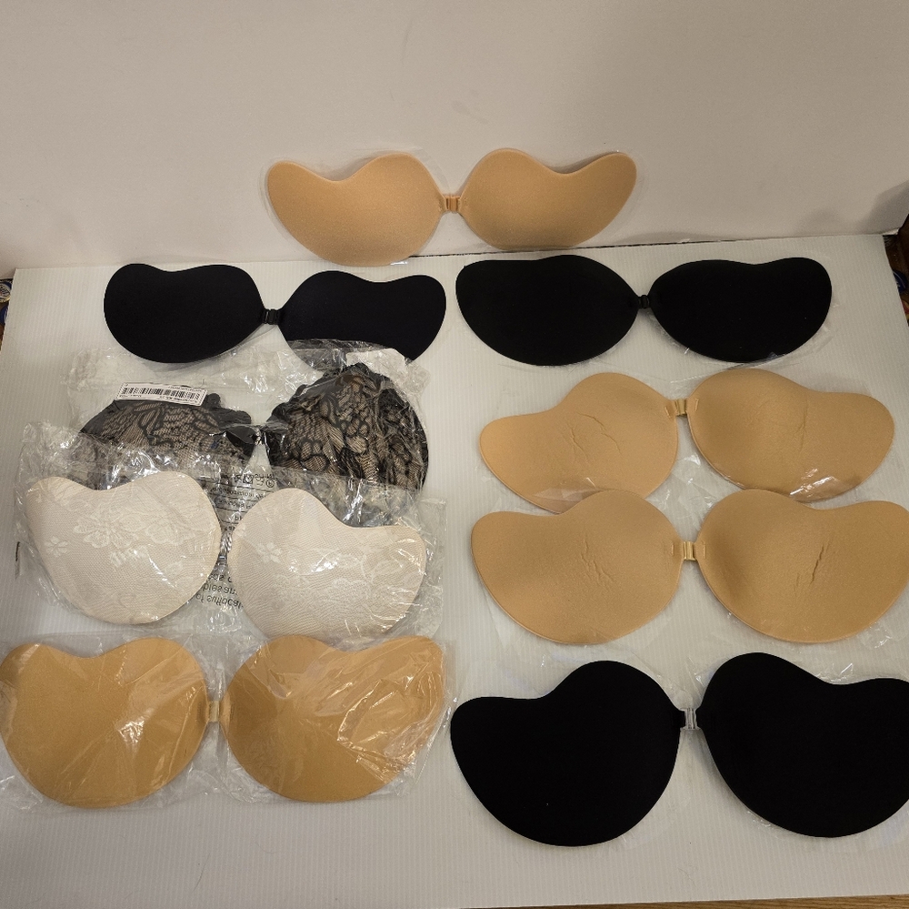 9 SHEIN Neutral Stickem Fashion Bras Black & Nude Lifting Cleavage Size C Bra